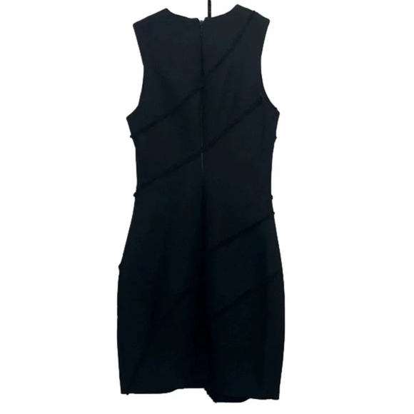 Cinq a sept black dress asymmetrical hem fringe feature sleeveless lined classic - Picture 9 of 13